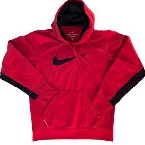 Nike Therma Fit Men's Red Black Logo Pullover Hoodie Sweatshirt Size Small